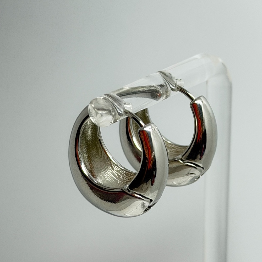Polished 925 Sterling Silver-Tone Chunky Huggie Hoop Earrings